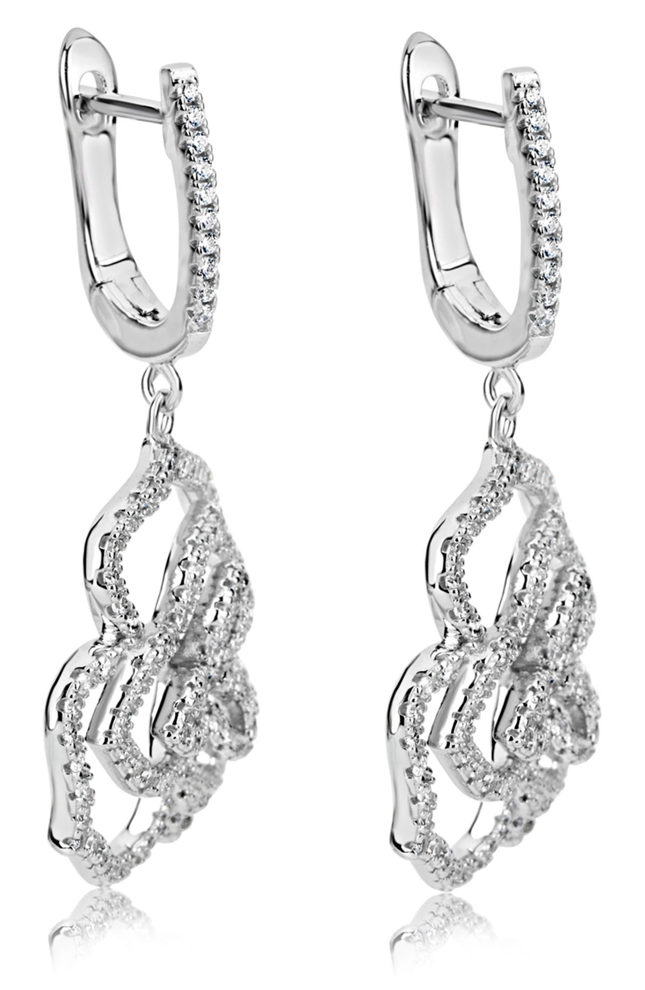 SUZY LEVIAN Sterling Silver Pavé CZ Dangle Drop Earrings