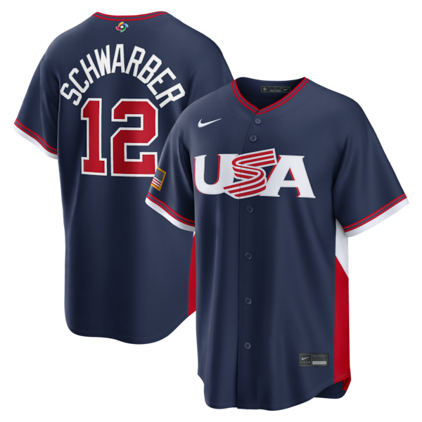 Men's USA Baseball Kyle Schwarber Nike 2026 World Baseball Classic Road Stadium Jersey - Navy/White