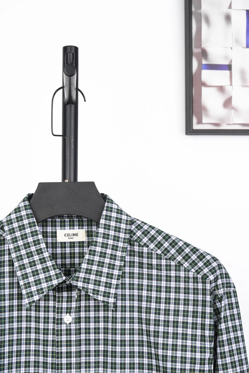 CELINE Green White Plaid Triomphe Embroidered Shirt product photo from LabelPicks