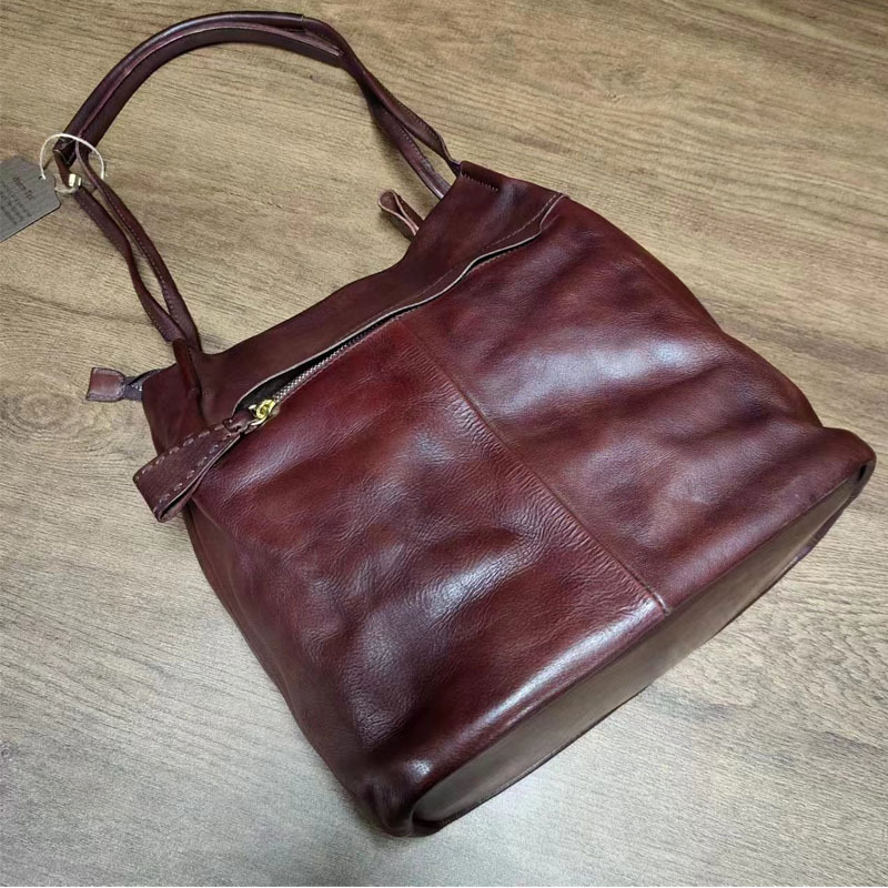 Deep Burgundy Leather Slouchy Tote