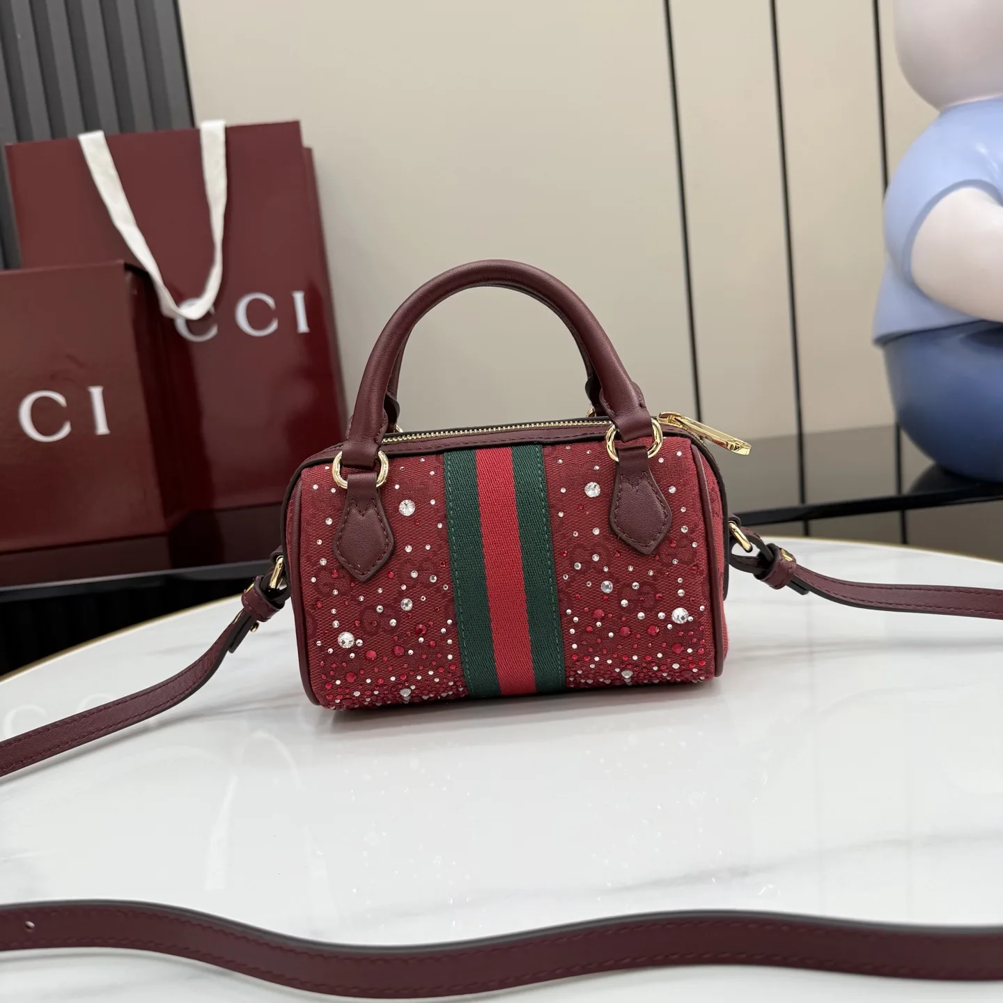 Gucci Burgundy Ophidia GG Supreme Canvas Top Handle Bag product photo from LabelPicks