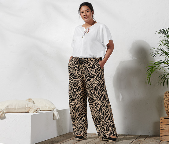 Bedruckte Palazzohose, schwarz-beige