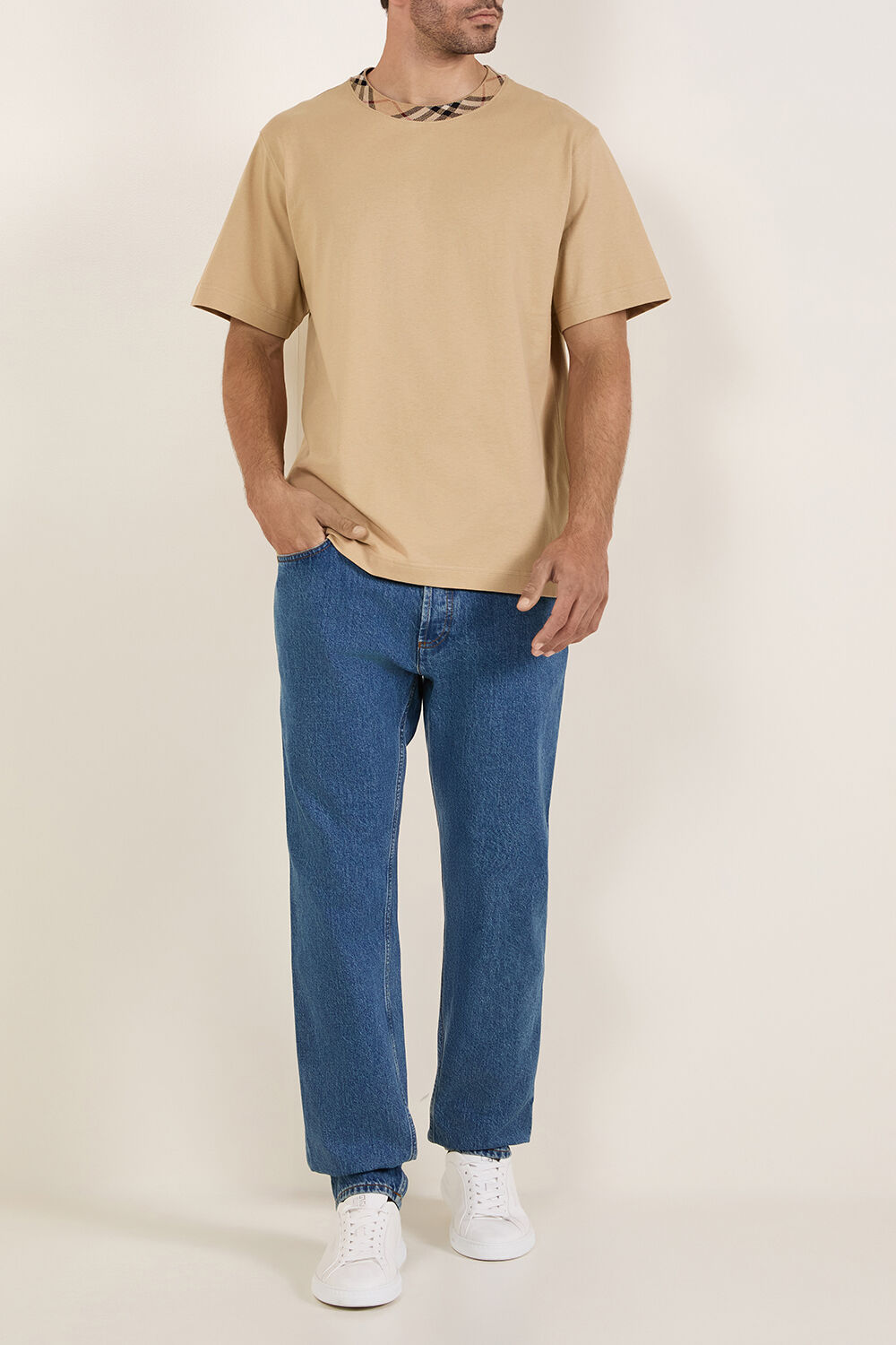 BURBERRY חולצת טי עם צווארון משבצות