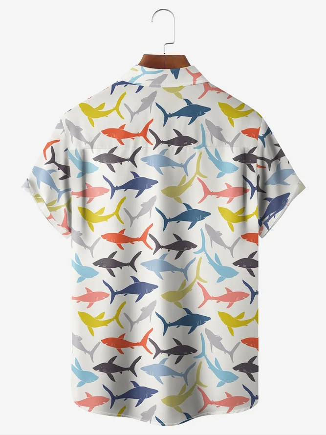 Shark Chest Pocket Short Sleeve Casual Shirt