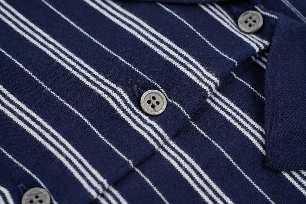 Miu Miu Navy Stripe Logo Intarsia Long Sleeve Polo Shirt product photo from LabelPicks