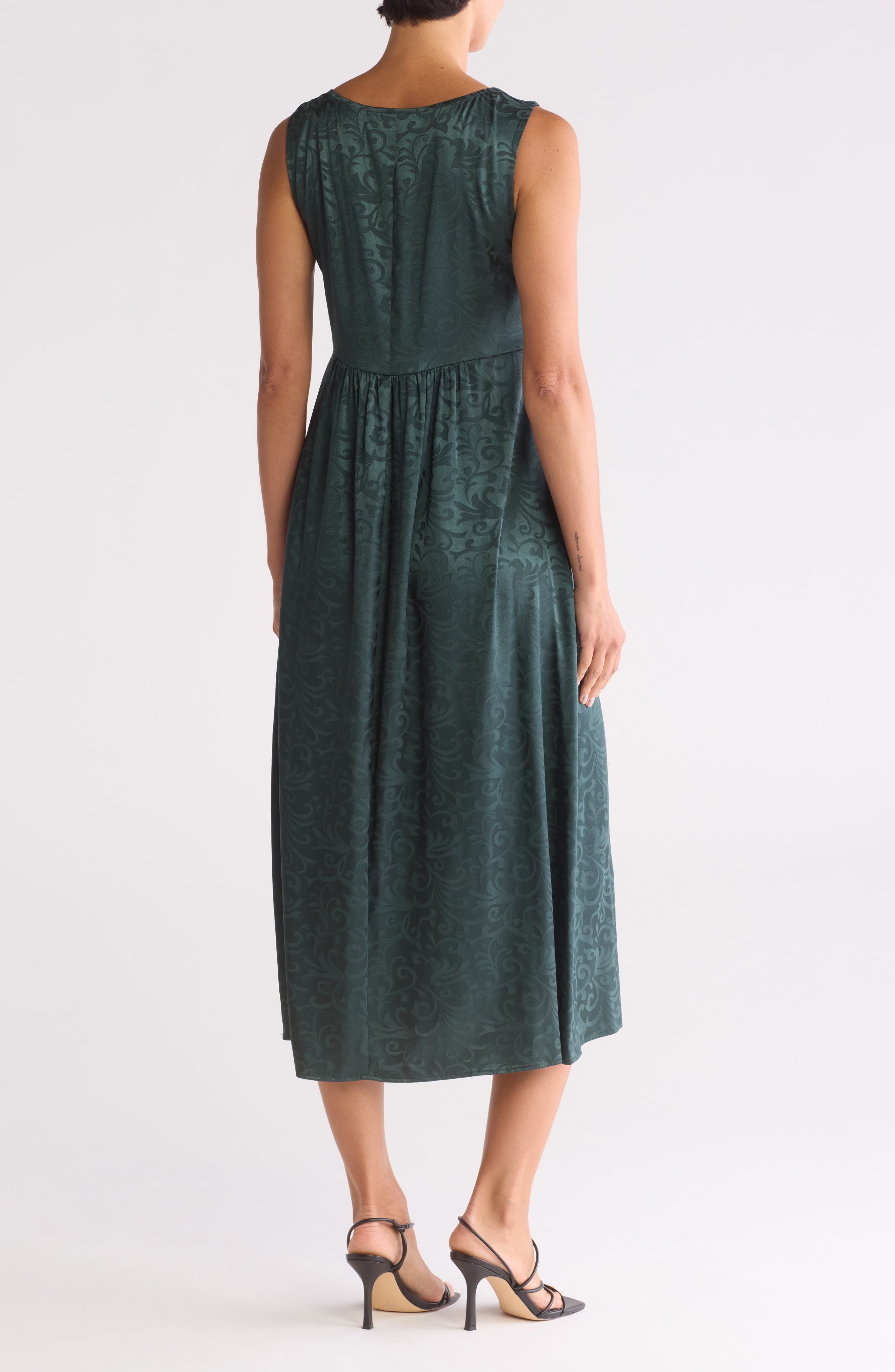 Connected Apparel Sleeveless Jacquard Satin Dress