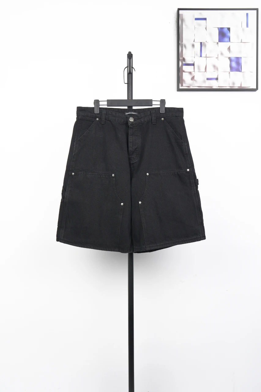 Chrome Hearts Black Leather Panel Hardware Denim Shorts product photo from LabelPicks