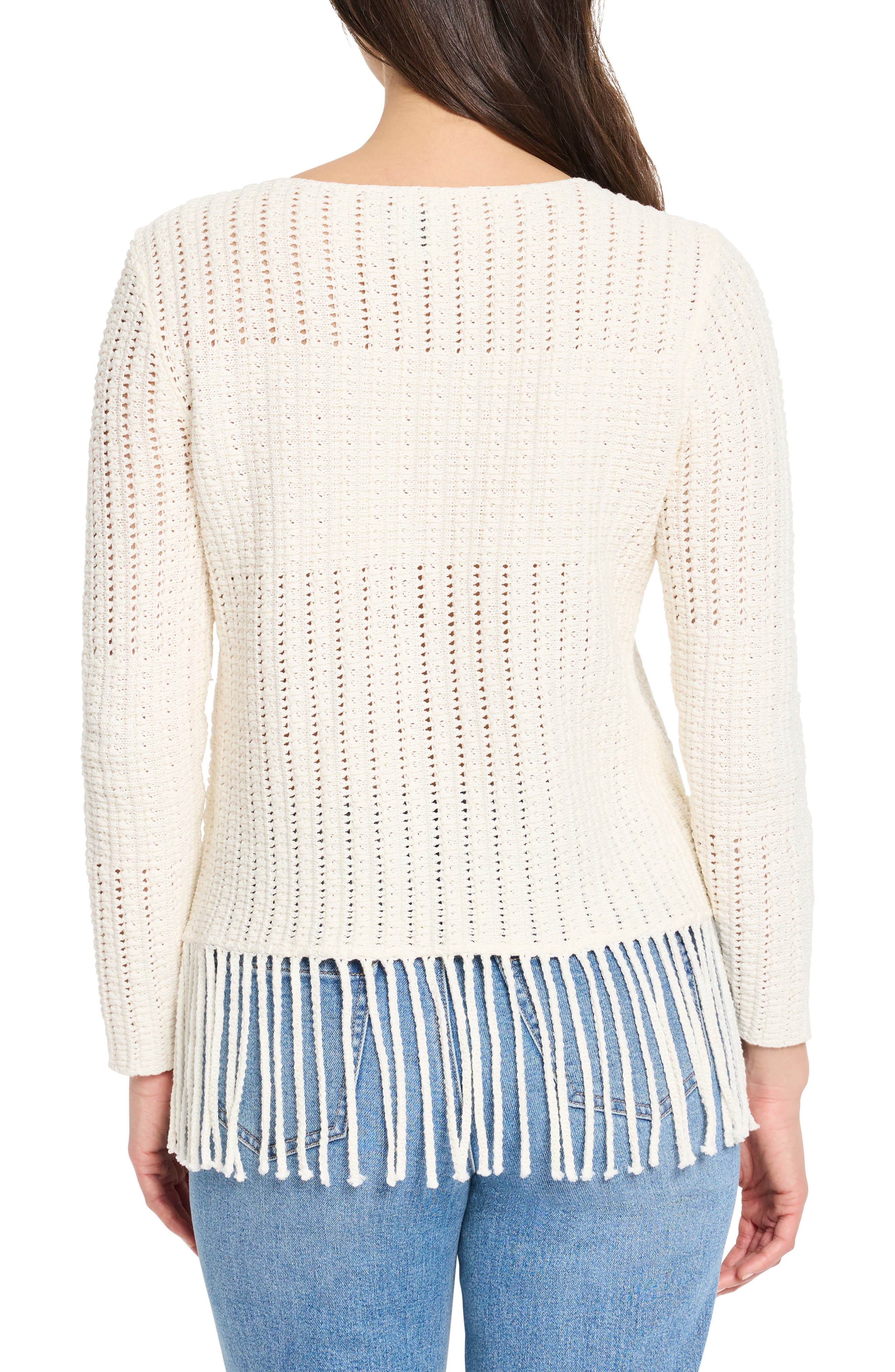NIC+ZOE Beach Walk Open Stitch Fringe Sweater