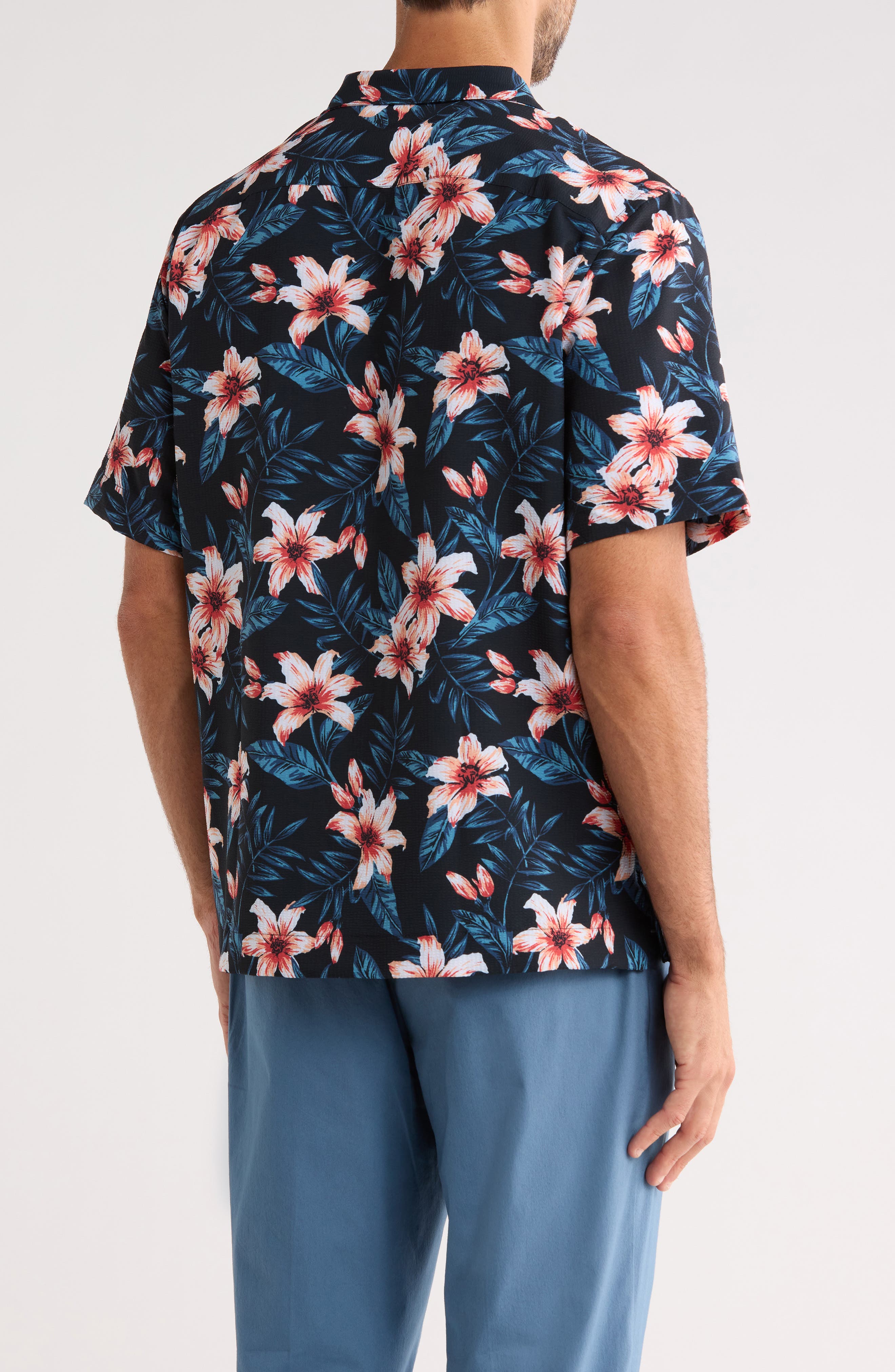 Original Penguin Hibiscus Print Seersucker Camp Shirt