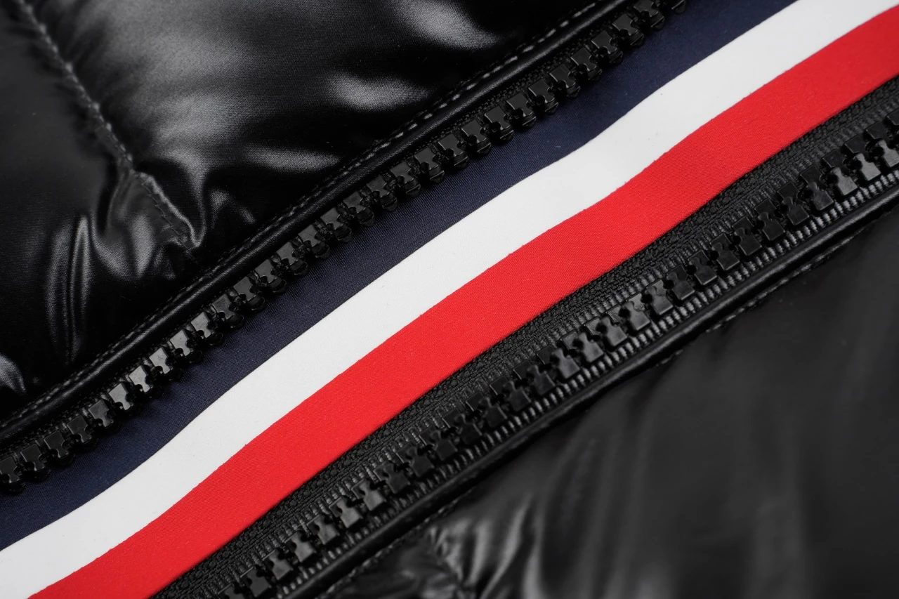 Moncler Black Glossy Down Jacket with Stripe Detail product photo from LabelPicks