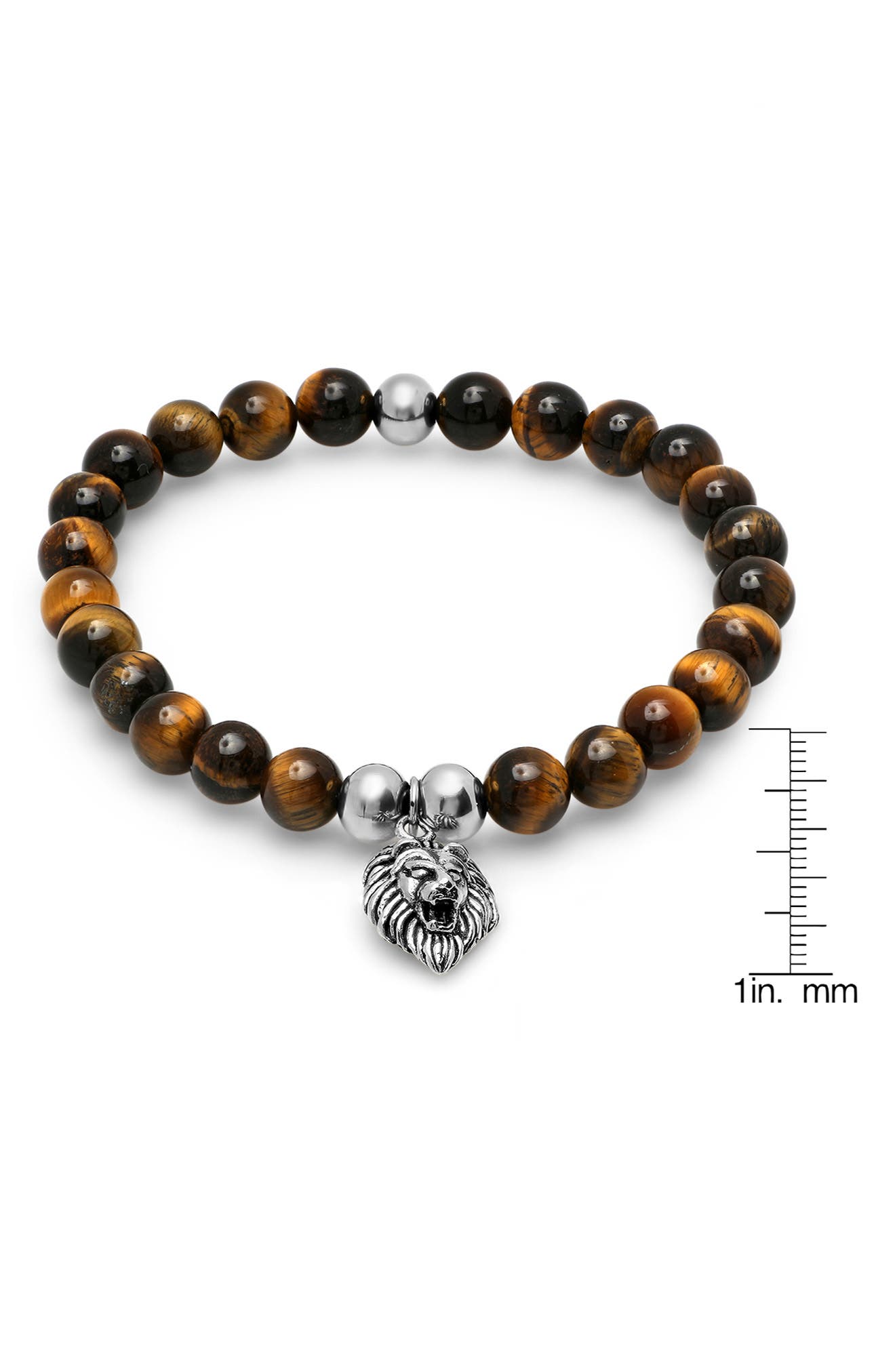 HMY JEWELRY Stainless Steel & Tiger Eye Beaded Tiger Charm Bracelet