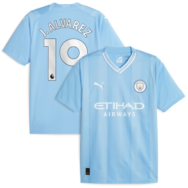 Julián Álvarez Manchester City Puma 2023/24 Home Replica Long Sleeve Player Jersey - Sky Blue