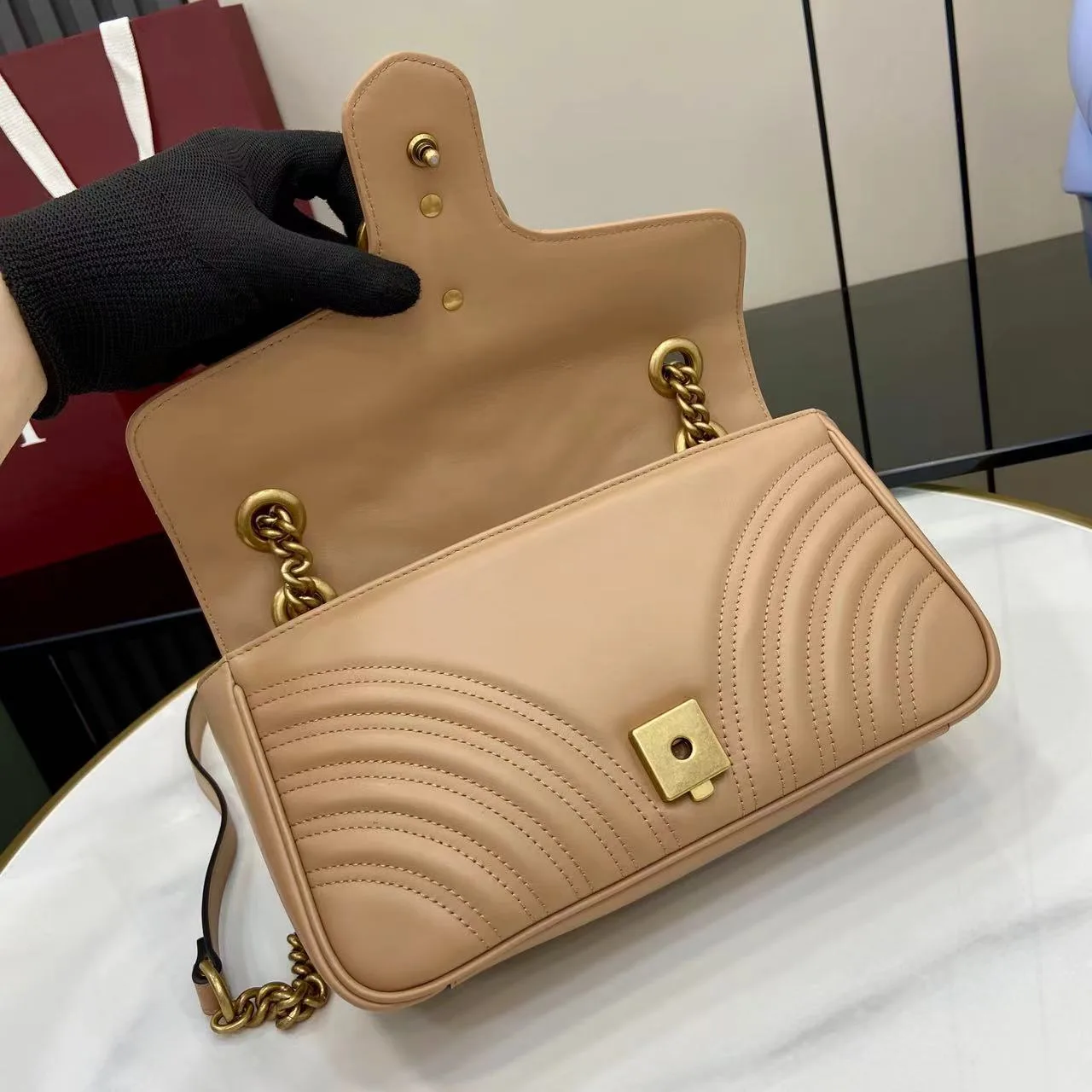 Gucci Marmont Beige GG Supreme Canvas Shoulder Bag product photo from LabelPicks
