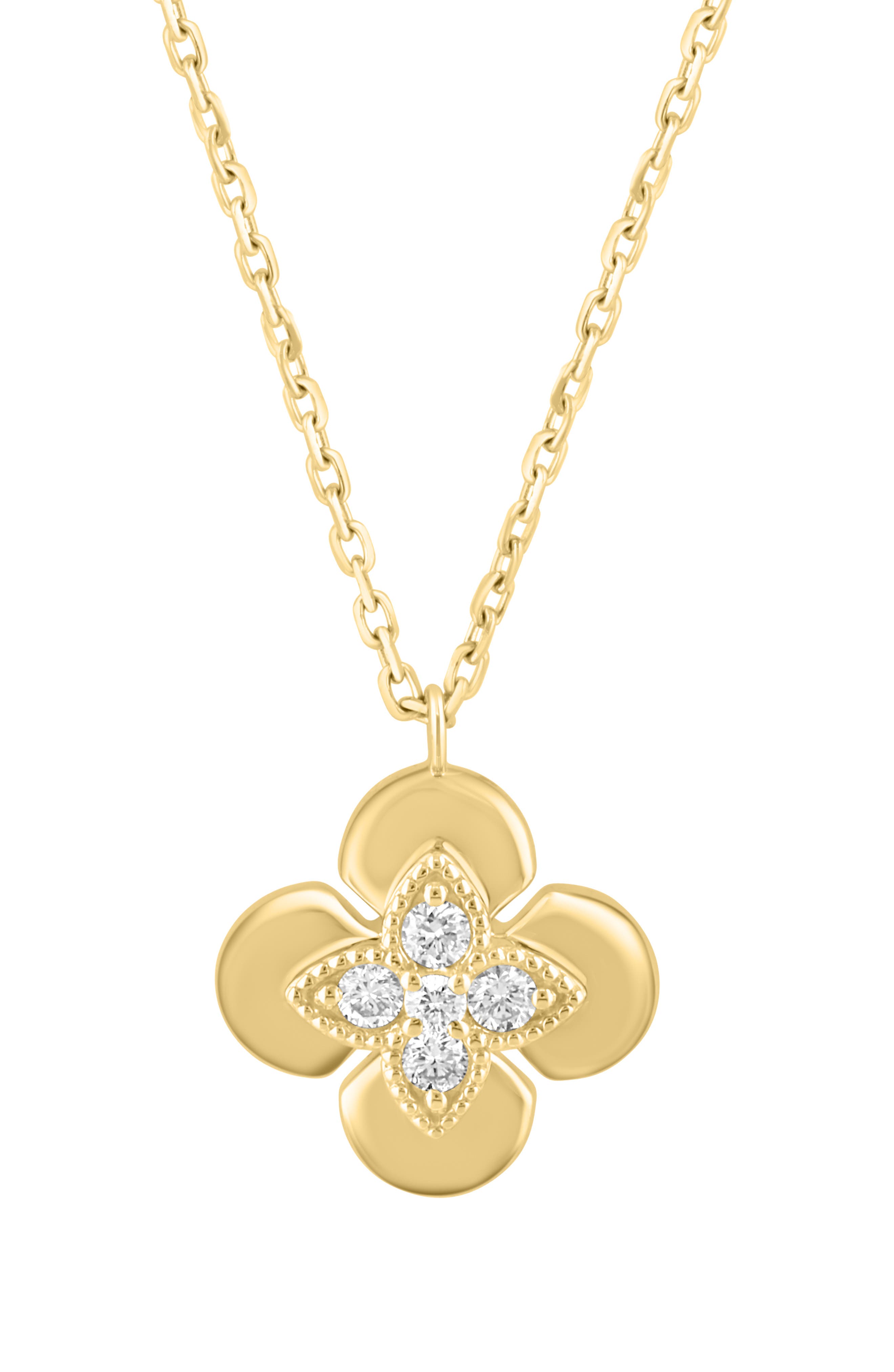 EFFY 14K Gold Plated Sterling Silver Diamond Flower Pendant Necklace