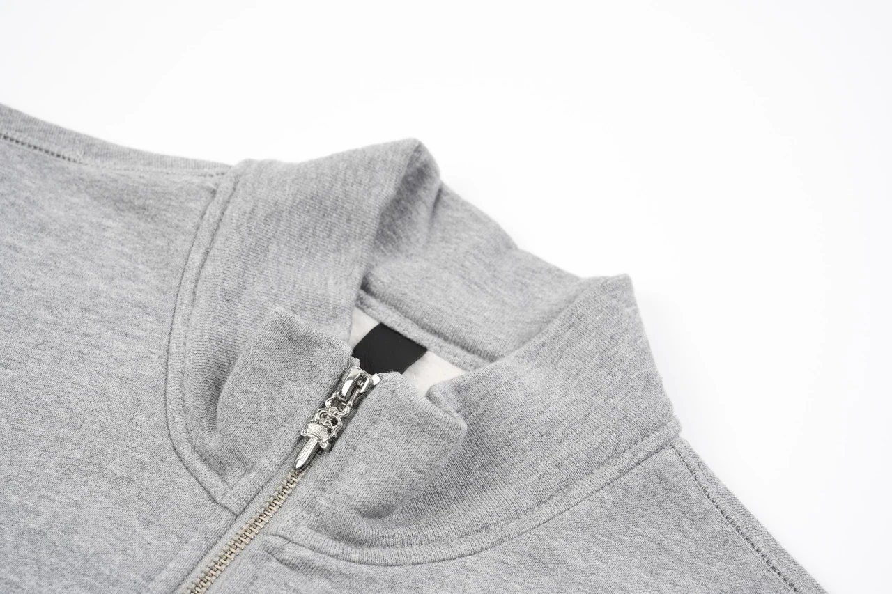 Chrome Hearts Grey Cross Leather Patch Half Zip Sweatshirt product photo from LabelPicks