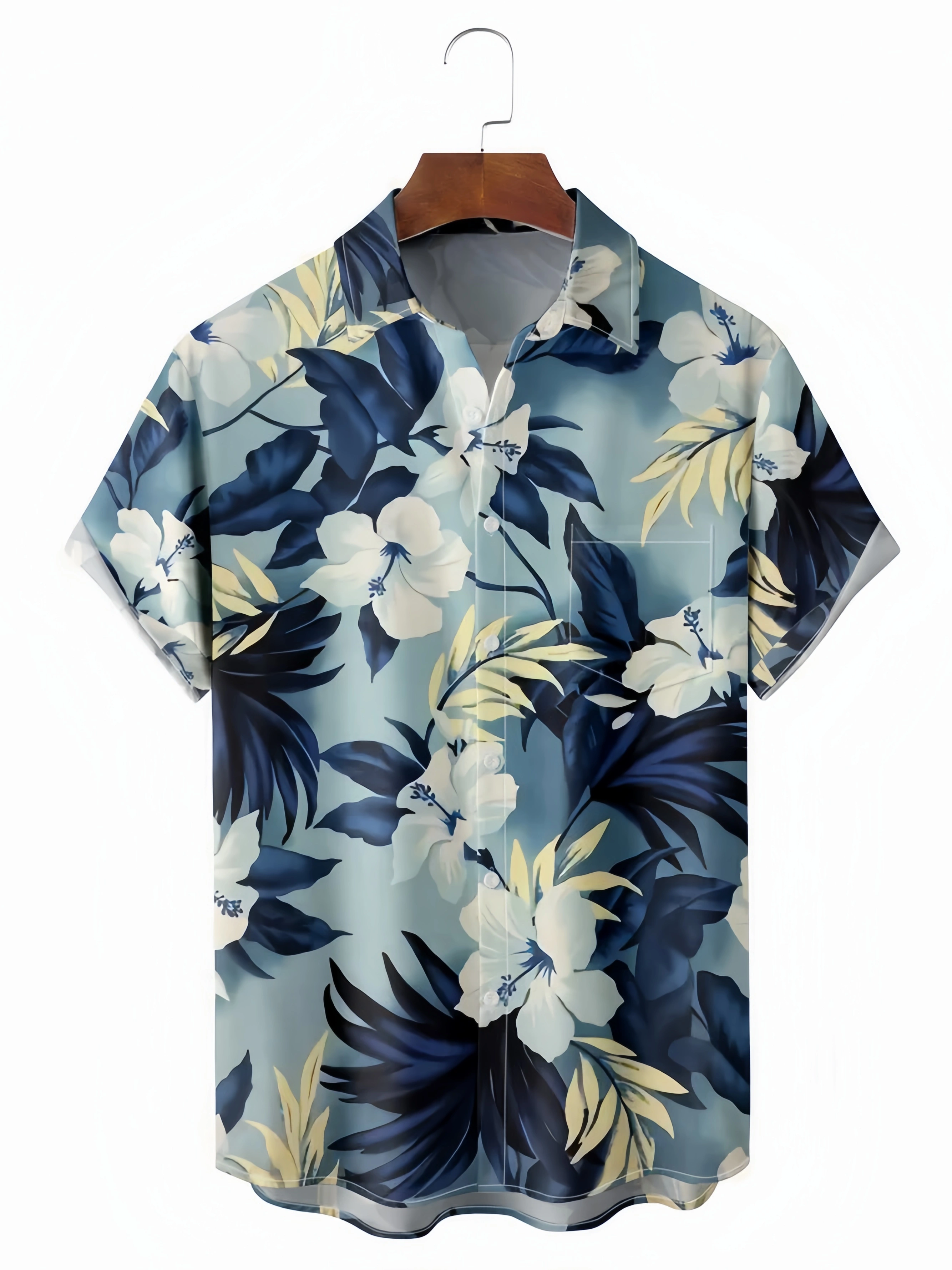 Floral Chest Pocket Short Sleeve Hawaiian Shirt