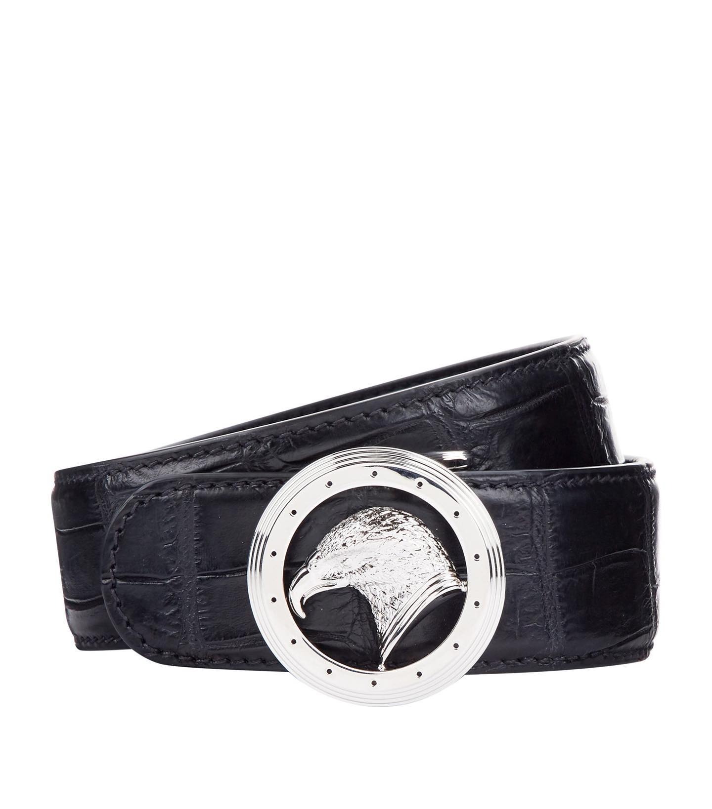 Cinto Masculino Preto com Fivela de Águia Prateada
