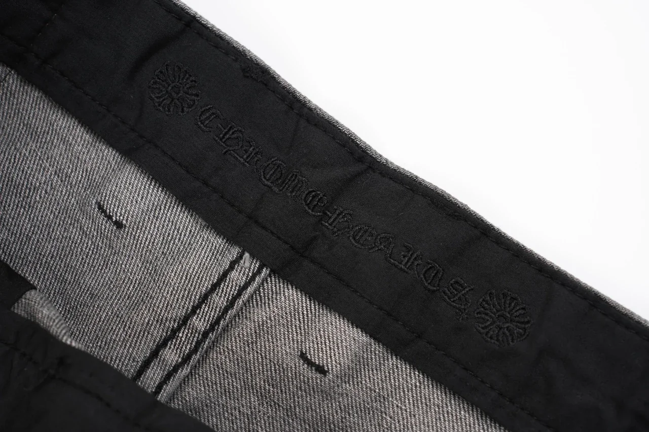 Chrome Hearts Black Grey Flame Cross Leather Patch Jeans product photo from LabelPicks