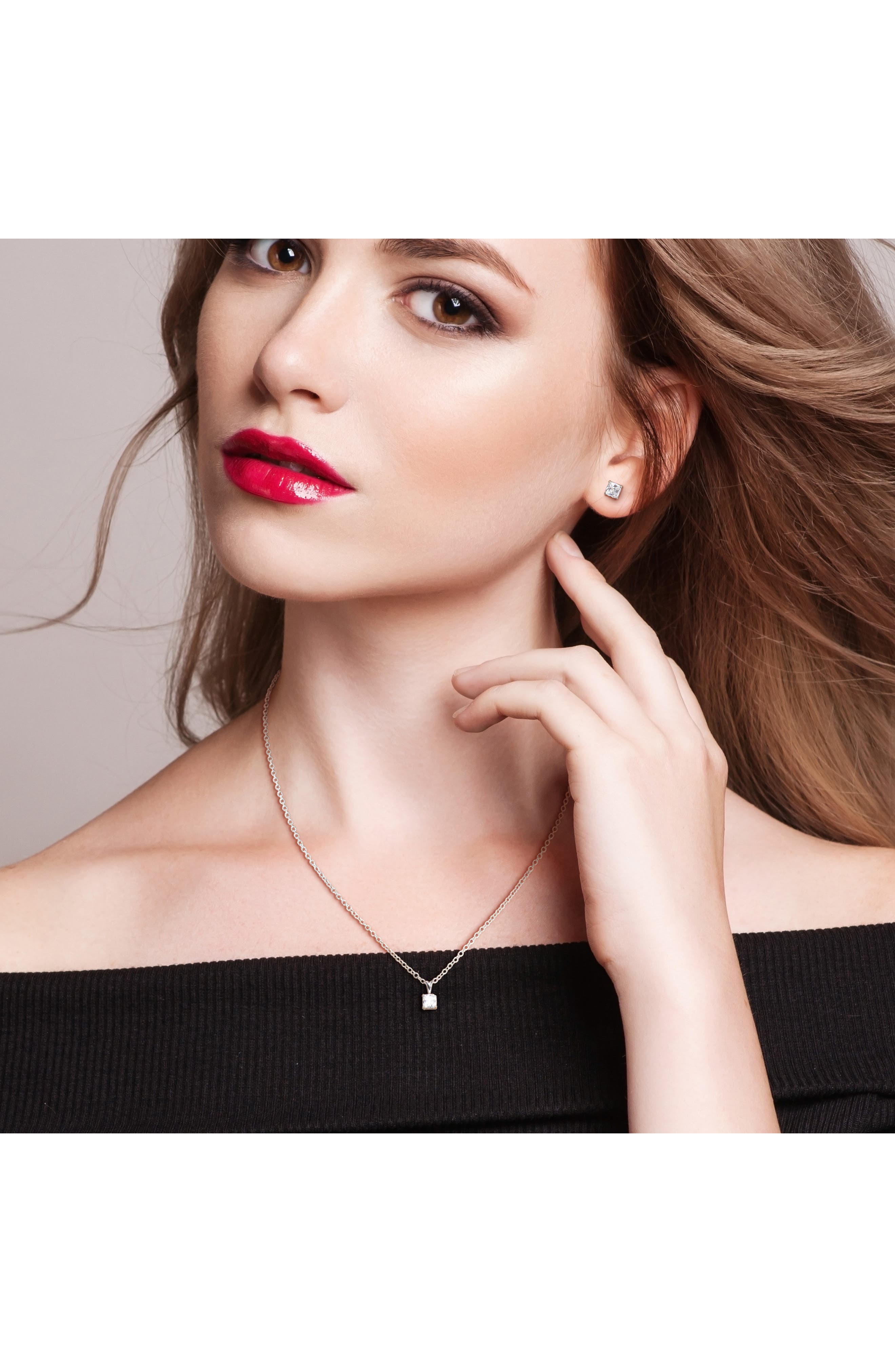 DELMAR Cushion Cut Cubic Zirconia Stud Earrings & Pendant Necklace Set