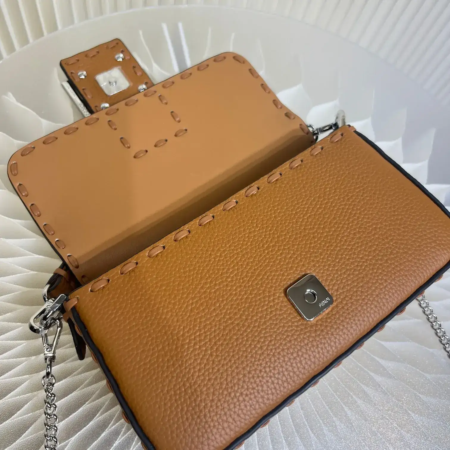 Fendi Brown Baguette Grained Leather Shoulder Bag product photo from LabelPicks