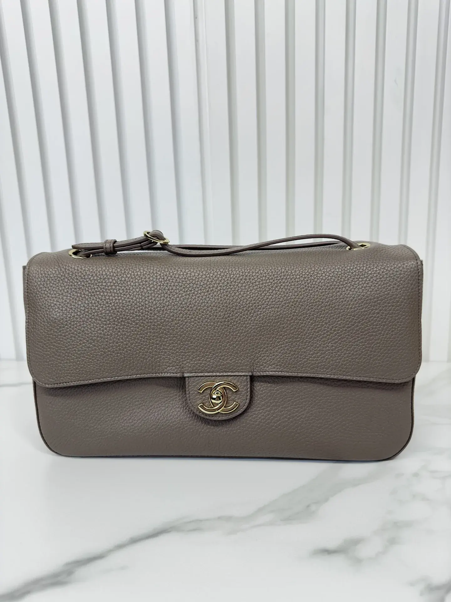 Chanel Brown Classic Flap Grained Leather Shoulder Bag product photo from LabelPicks