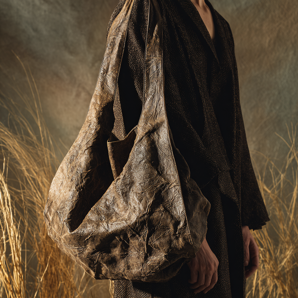 Brown Vintage Distressed Crinkled Leather Hobo Tote