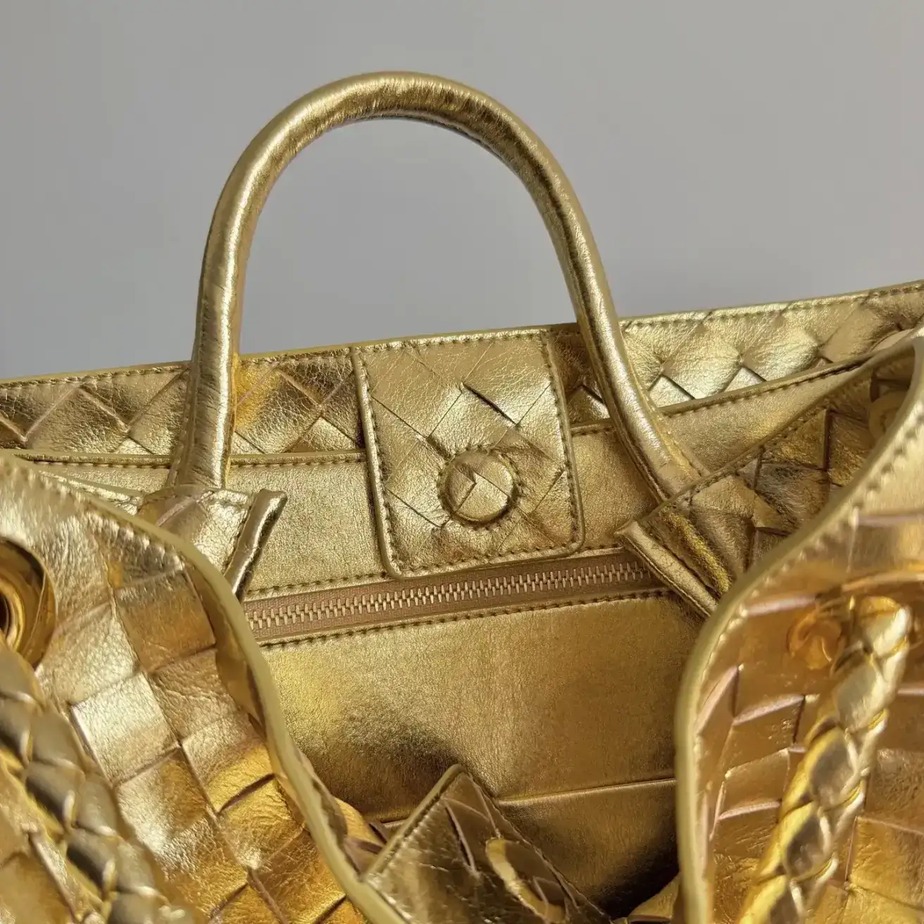 Bottega Veneta Gold Andiamo Intrecciato Woven Leather Top Handle Bag product photo from LabelPicks