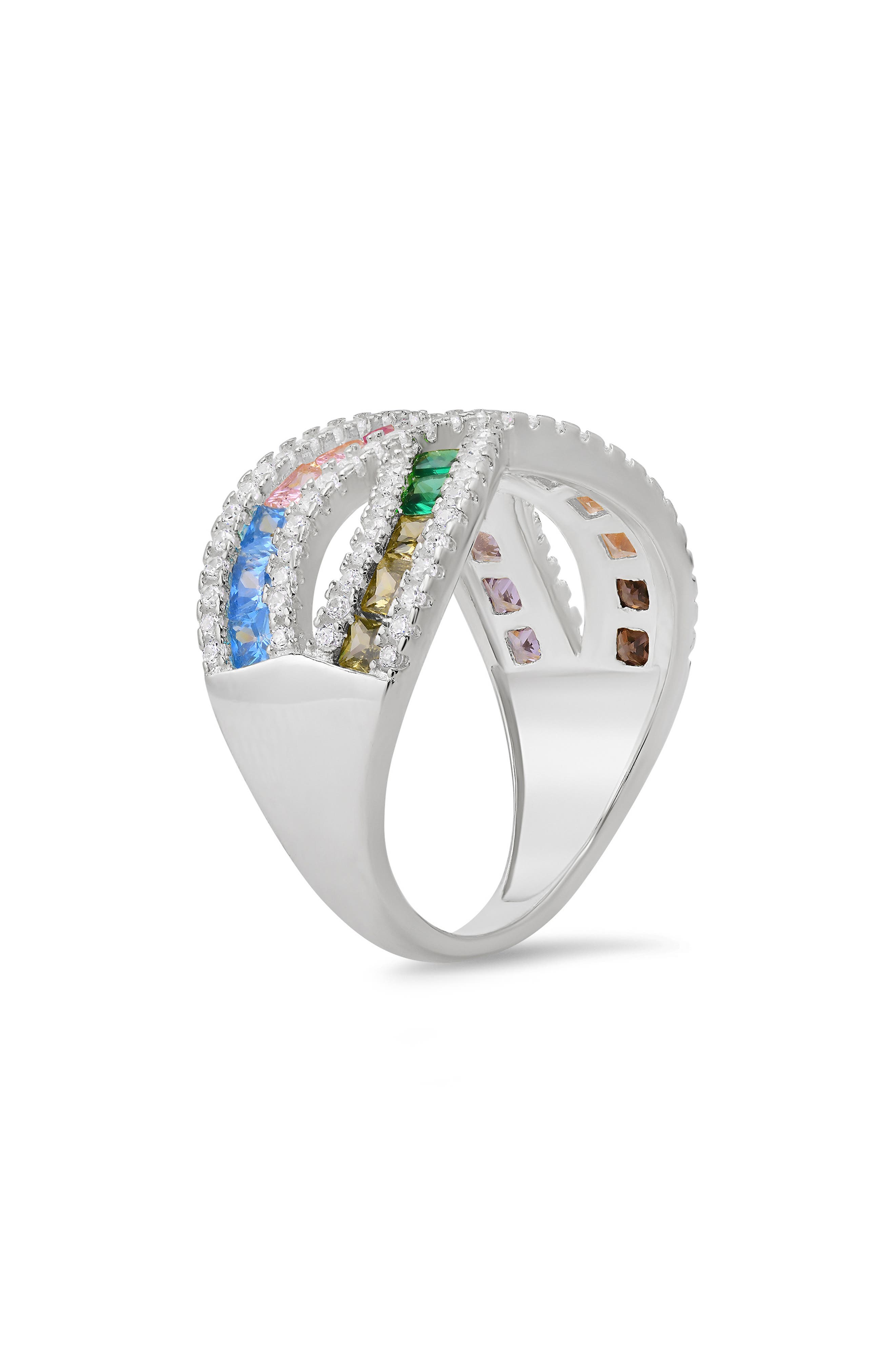 Queen Jewels Multicolor Cubic Zirconia Crossover Band Ring