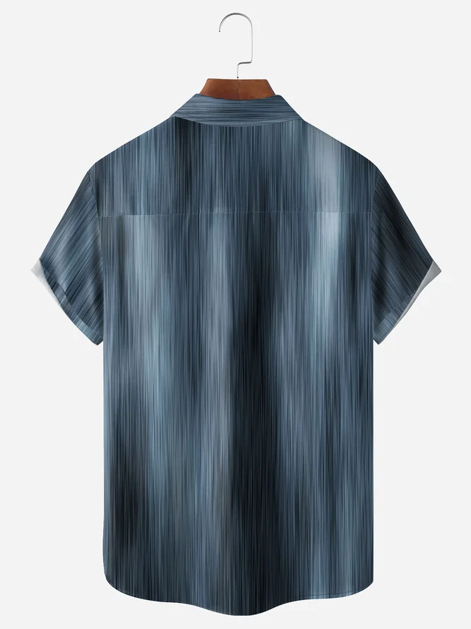 Gradient Color Chest Pocket Short Sleeve Casual Shirt