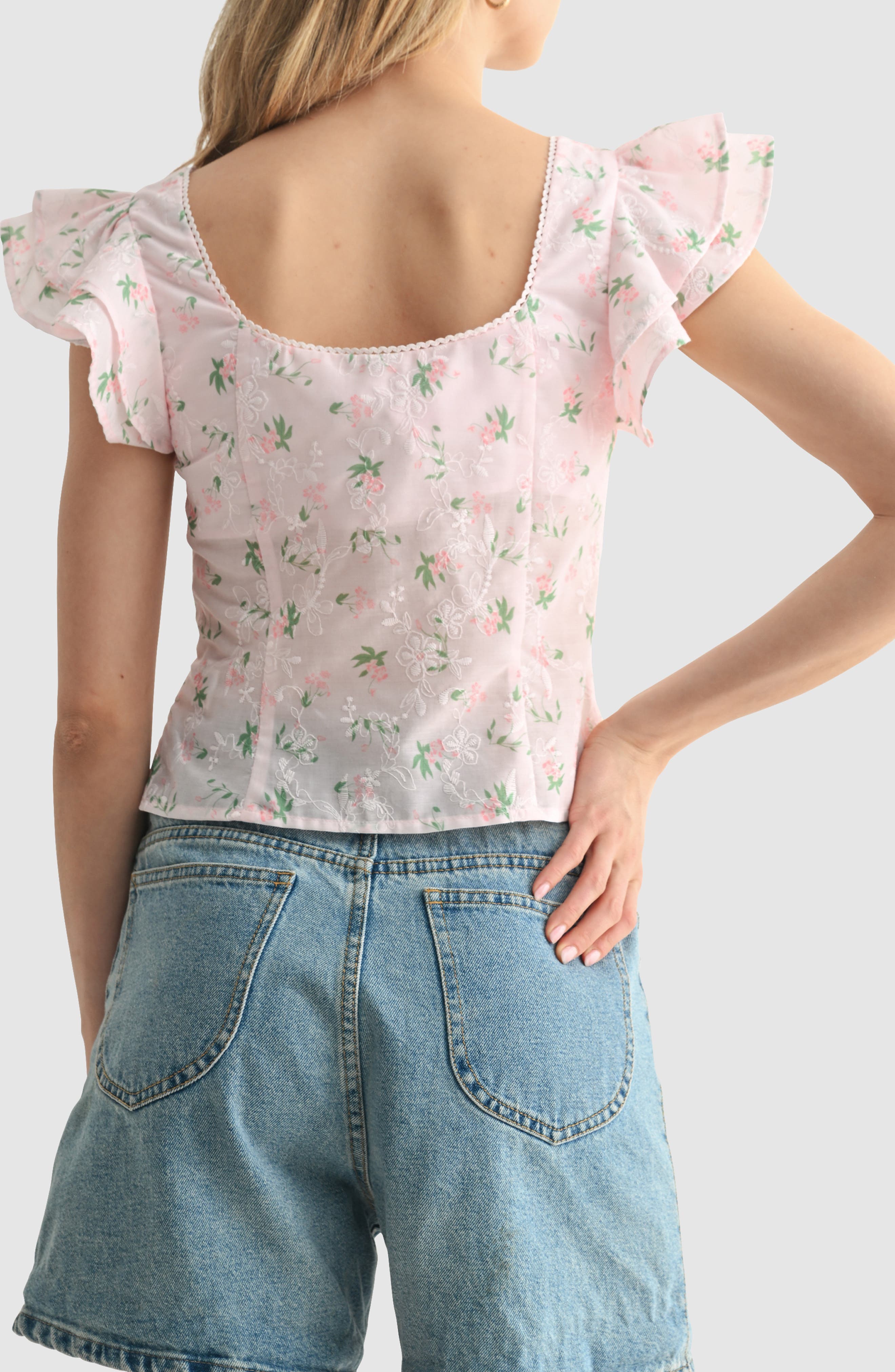 All in Favor Flutter Sleeve Split Front Top