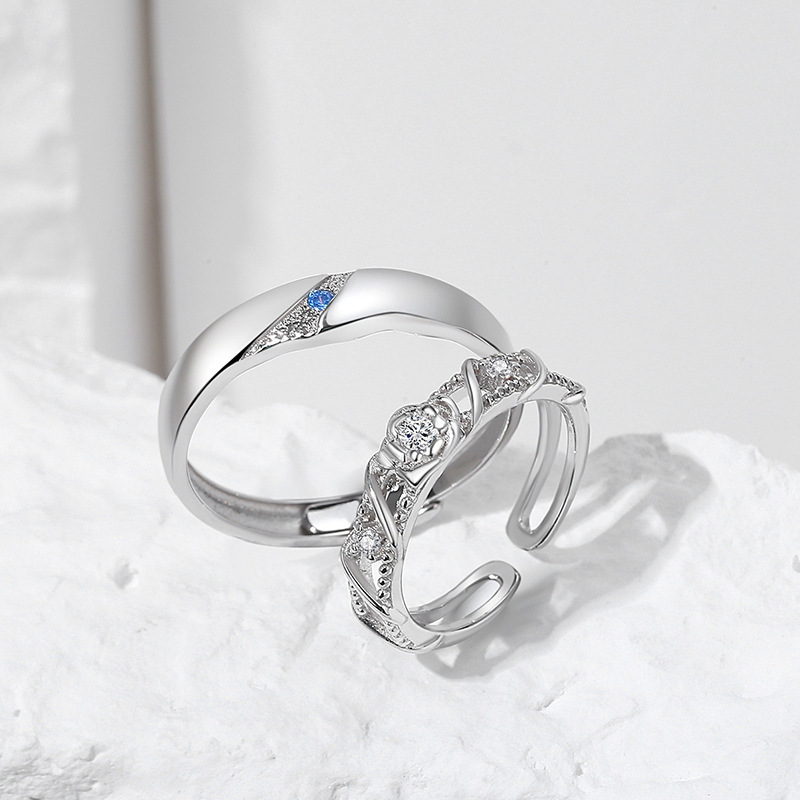 Original design rose couple rings, sterling silver, a pair for men and women, Korean style, simple and versatile, minimalist ring set, perfect as a gift