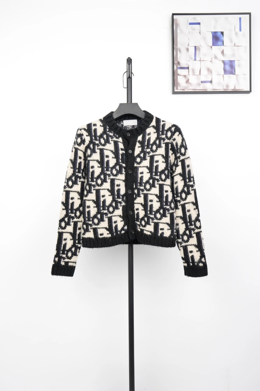 Dior Black White Oblique Mohair Blend Cardigan product photo from LabelPicks