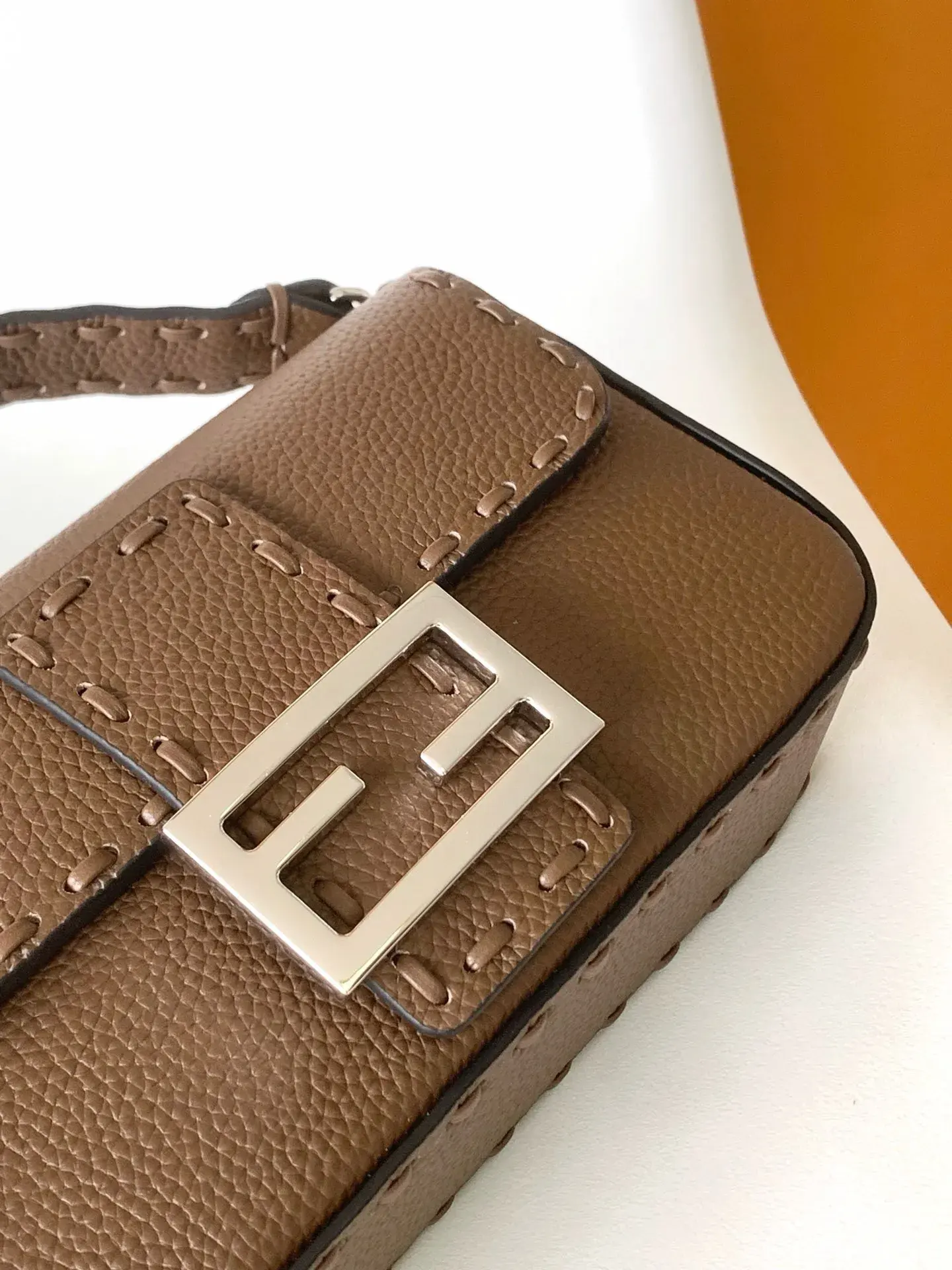 Fendi Baguette Brown Grained Leather Shoulder Bag product photo from LabelPicks