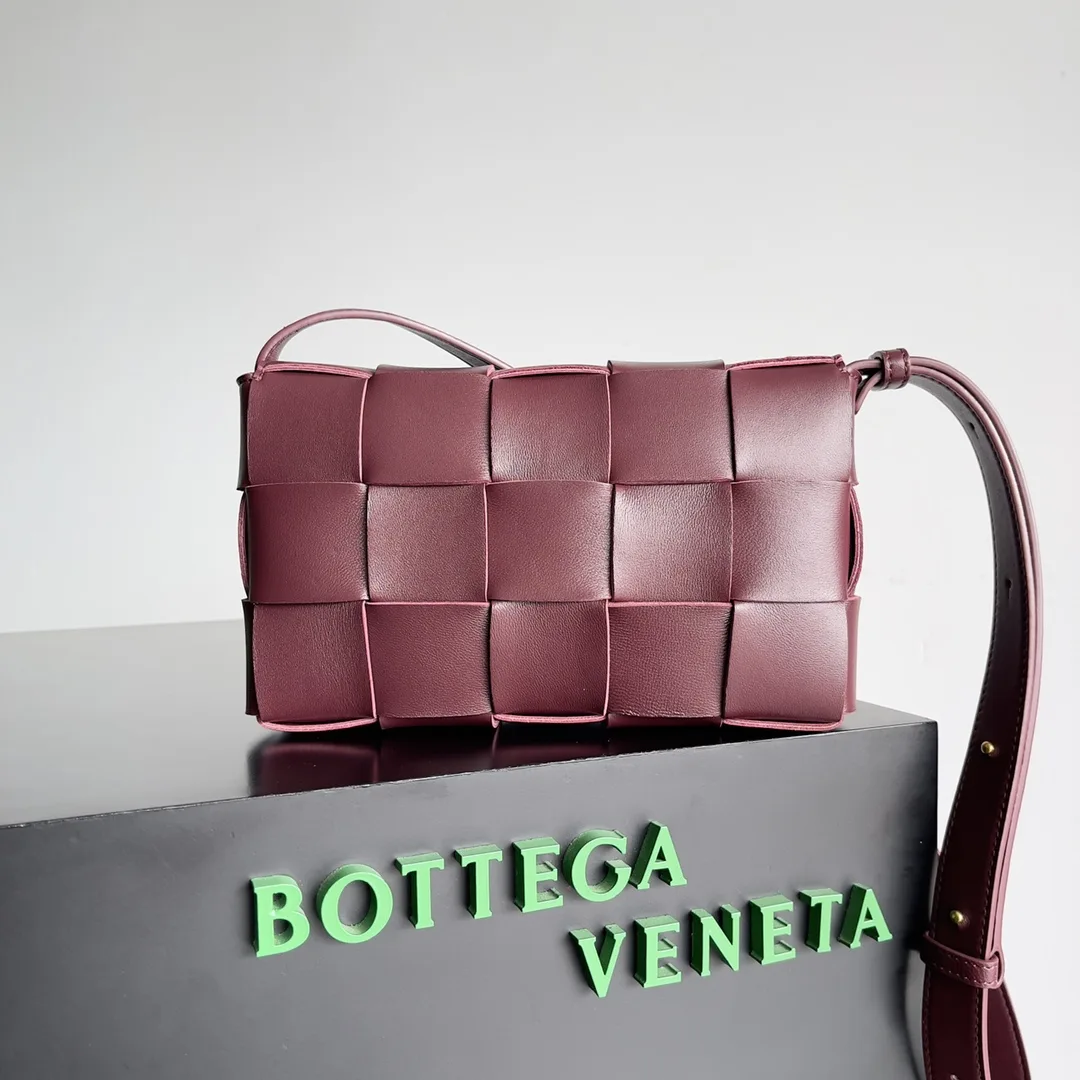 Bottega Veneta Cassette Burgundy Intrecciato Woven Leather Shoulder Bag product photo from LabelPicks