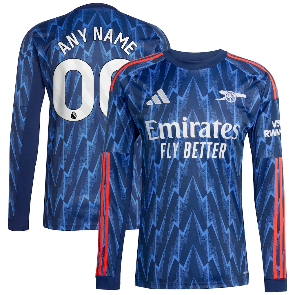 Arsenal adidas 2025/26 Away Replica Long Sleeve Custom Jersey - Blue/Red