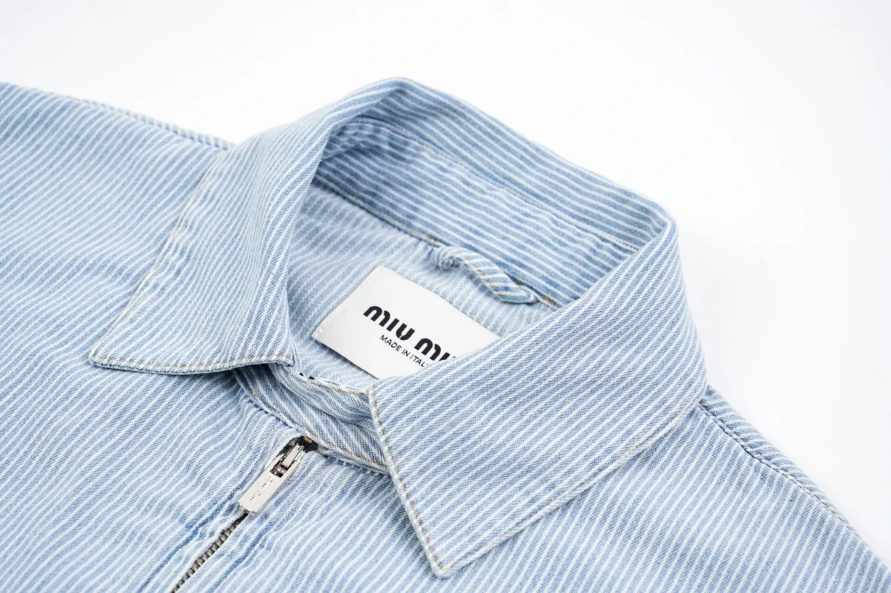 Miu Miu Light Blue Striped Denim Jacket product photo from LabelPicks