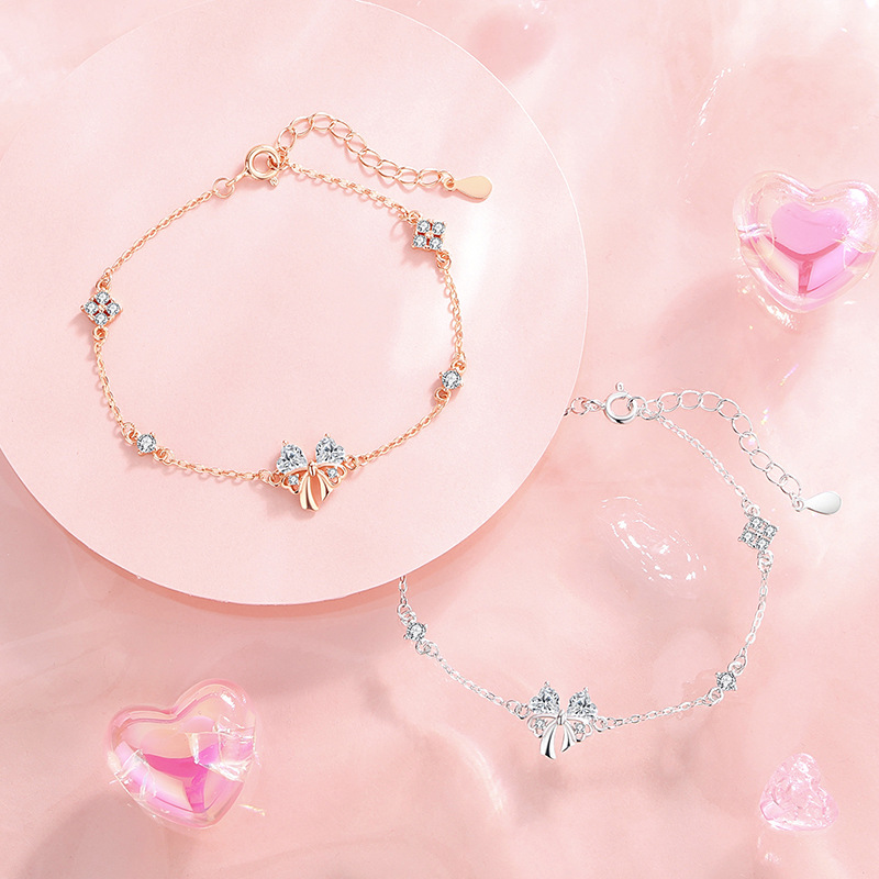 Original design, heart-shaped bow bracelet for women, made of pure silver, Korean style, delicate and fresh, perfect for young girls, a unique design, and a great gift for best friends