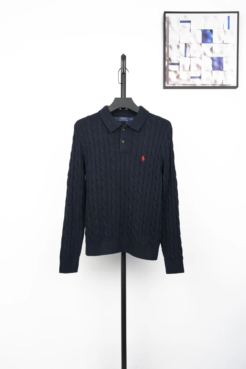 Ralph Lauren Navy Pony Embroidered Cable Knit Long Sleeve Polo Sweater product photo from LabelPicks