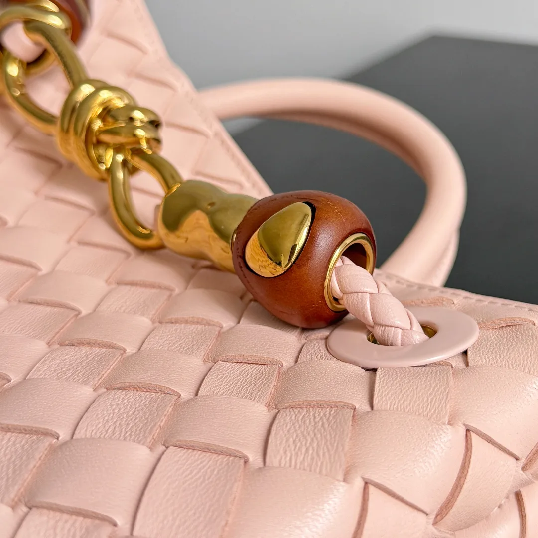Bottega Veneta Andiamo Pink Intrecciato Woven Leather Top Handle Bag product photo from LabelPicks