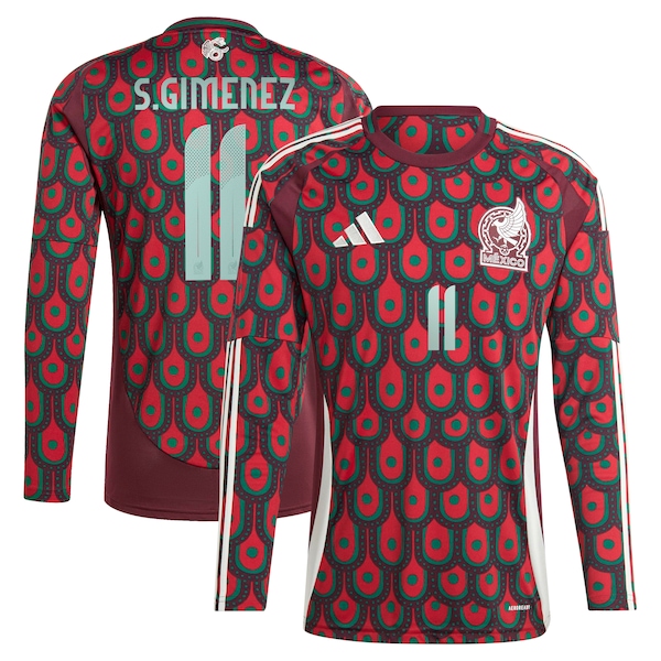 Santiago Giménez Mexico National Team adidas 2024 Home Replica Player Long Sleeve Jersey - Burgundy