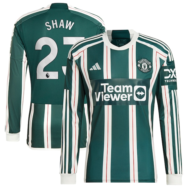 Luke Shaw Manchester United adidas 2023/24 Away Long Sleeve Replica Player Jersey - Green/Red