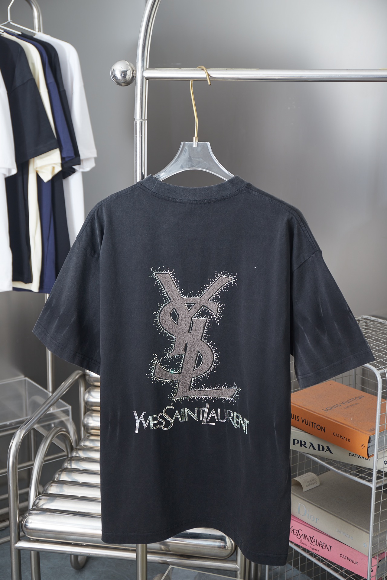 Fashion Towel Patch Hot-drilling Print Round Neck T-Shirt