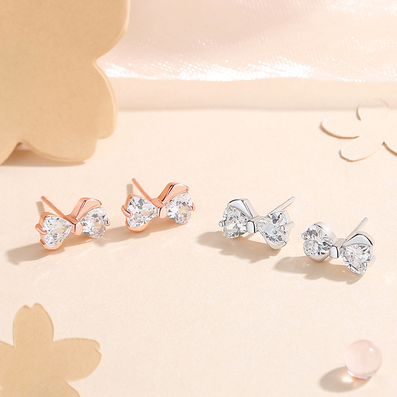New 925 sterling silver bow earrings for women, light luxury versatile earrings, high-end compact ins-style ear accessories wholesale