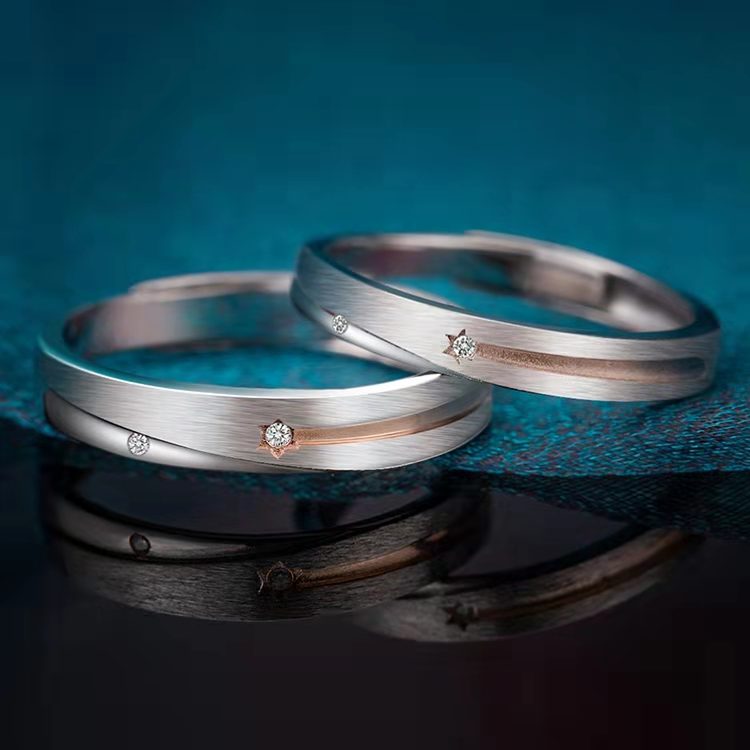 Original design couple ring niche male and female pair ring a pair of simple opening adjustment New Year gift engraving