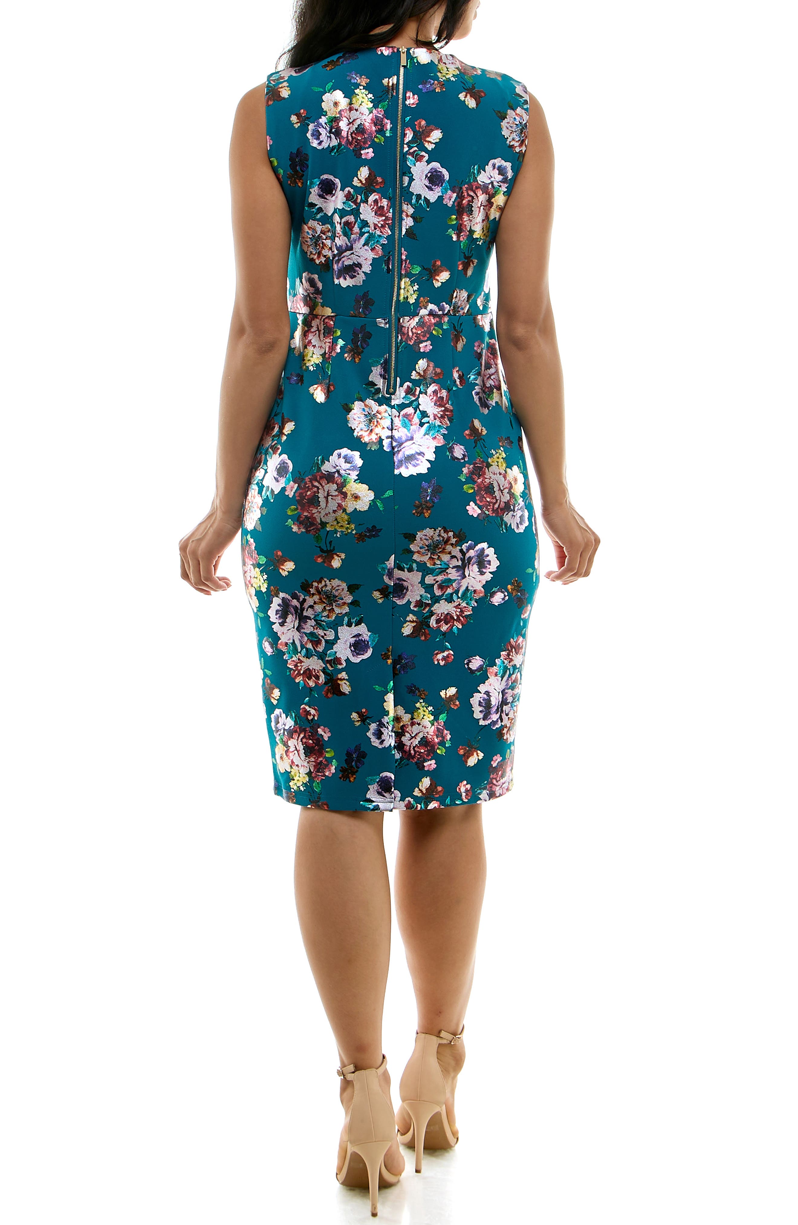 Nina Leonard Floral U Neck Sleeveless Scuba Knit Sheath Dress