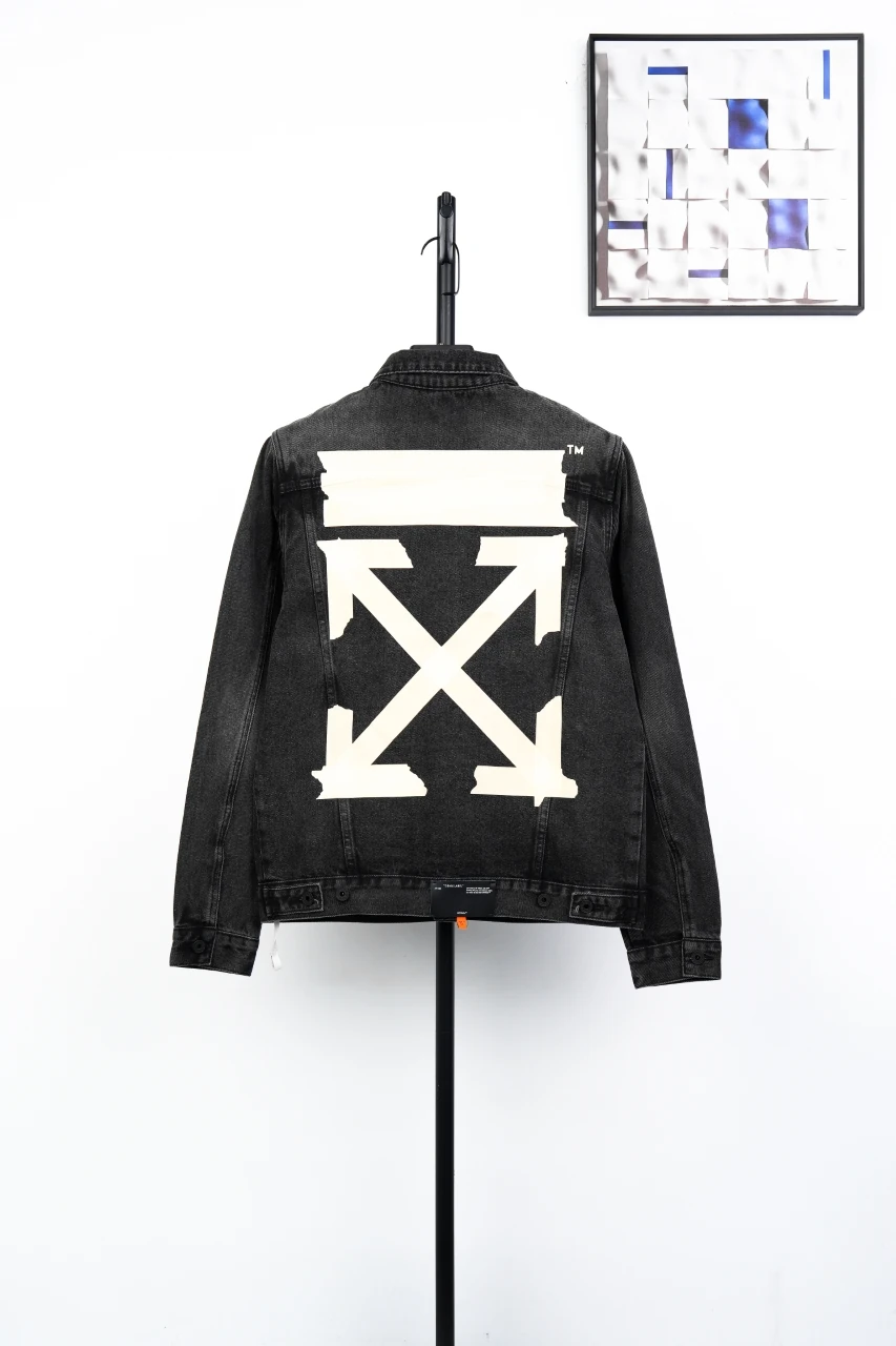 Off-White Black Washed Denim Jacket with Yellow Tape Arrows product photo from LabelPicks
