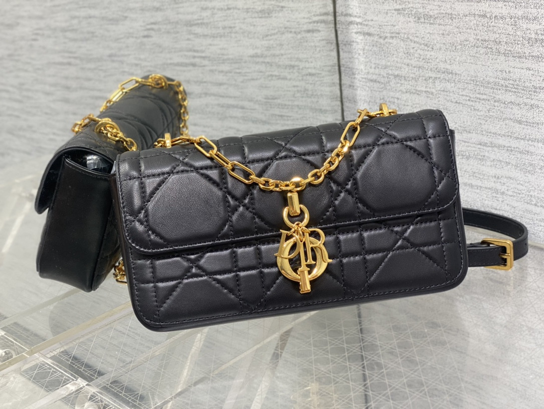 D*or mini D*or ange bag black macrocannage calfskin 20 x 12 x 5 cm