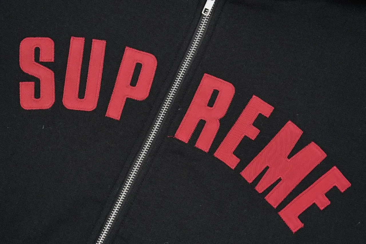 Supreme Black Red Applique Letter Zip Hoodie Jacket product photo from LabelPicks