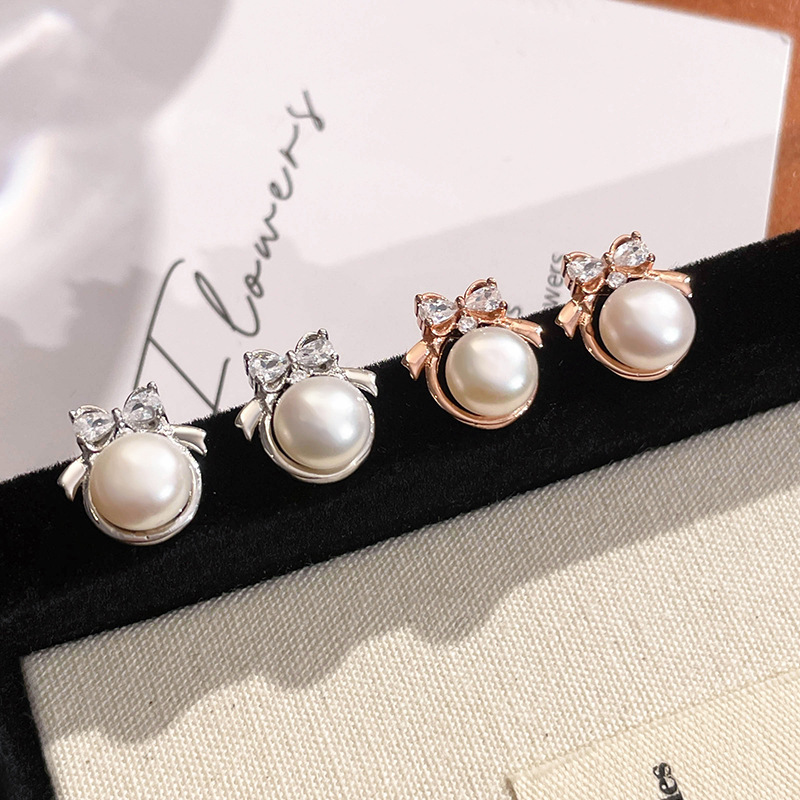 Original Runaway Princess Pearl Earrings for Women, 925 Sterling Silver, Korean Style, Niche Ins Bowknot Earrings, Light Luxury with a High-End Feel