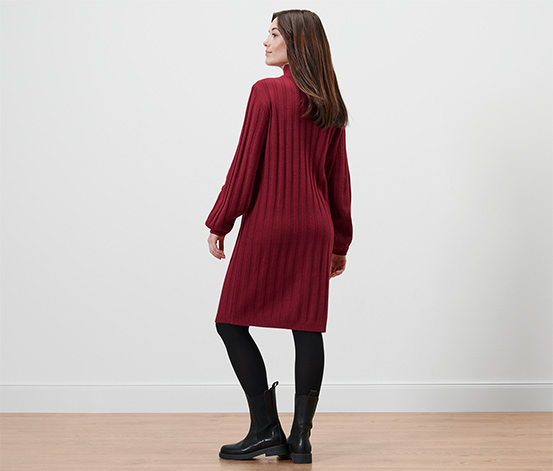Geripptes Strickkleid mit Stehkragen